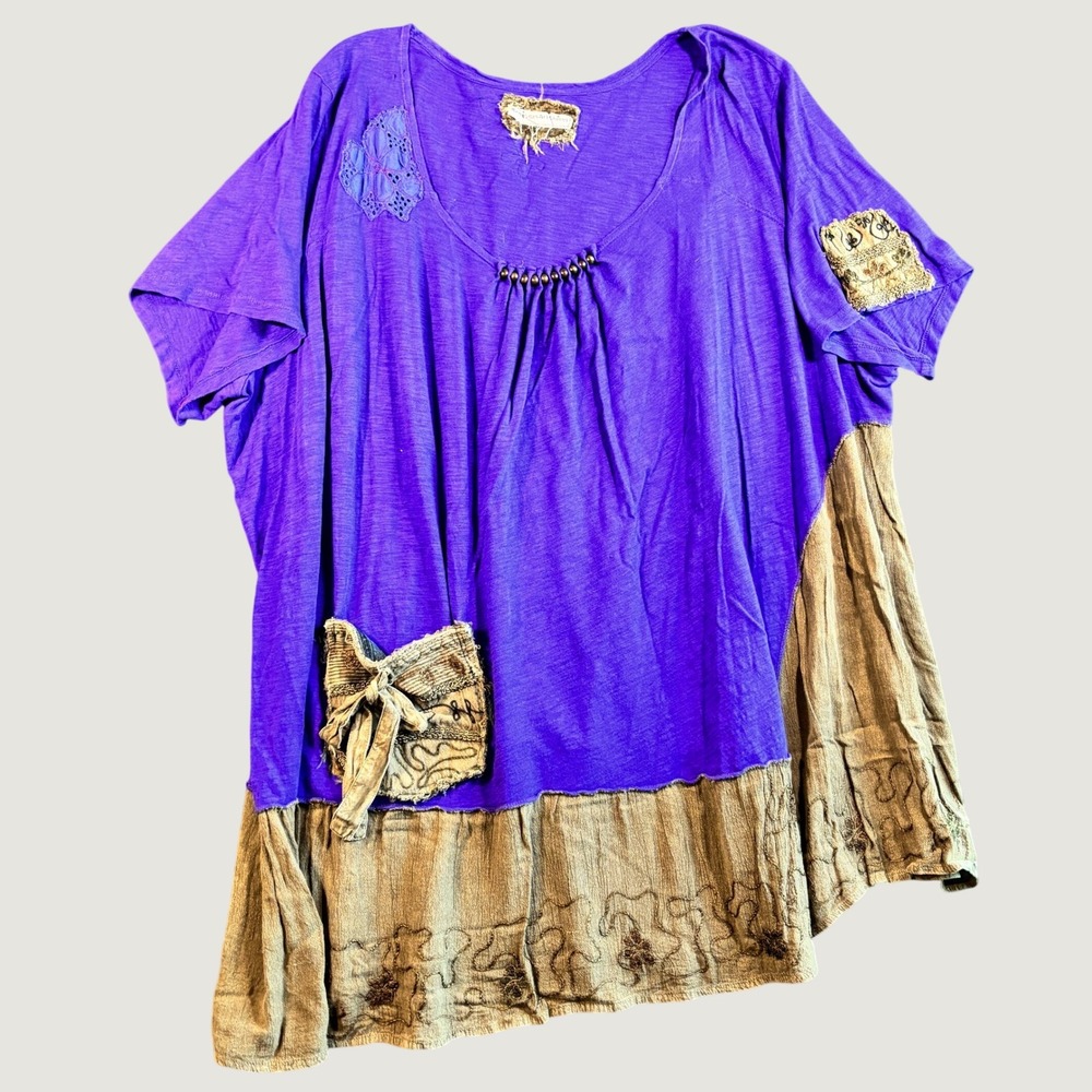 RebeccasArtCloset Wearable Art Tunic OS Purple Lagenlook Boho Patchwork Whimsi
